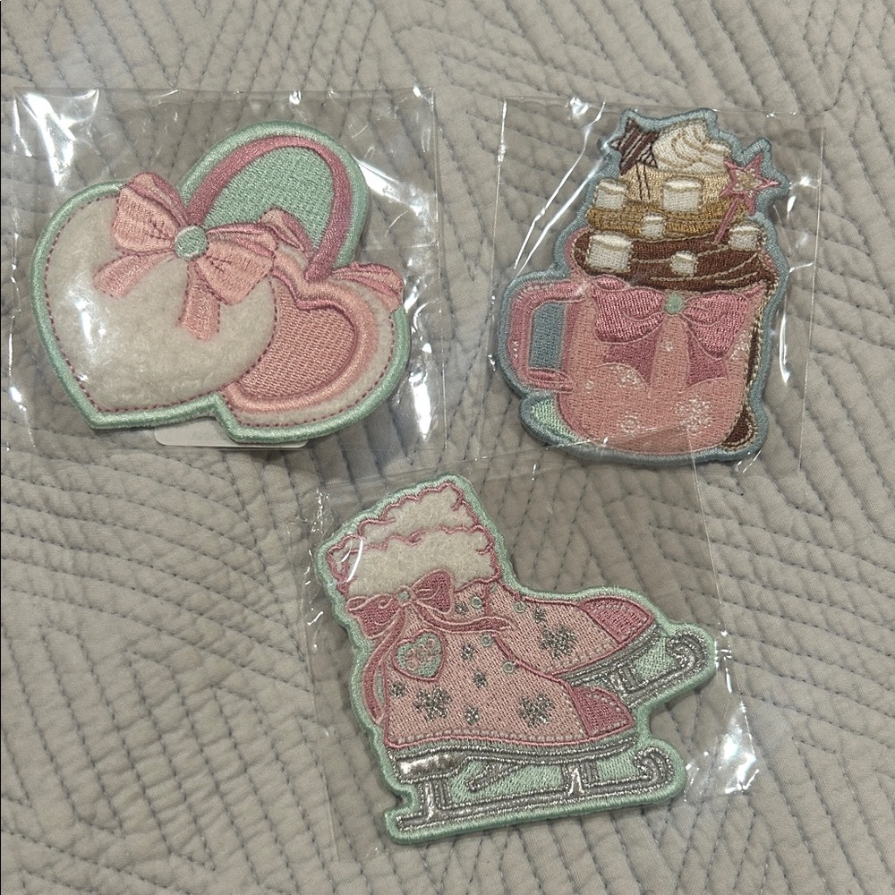 Stoney Clover Lane Pastel Pink & Mint Embroidered Patch Trio